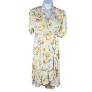 Old Navy Womens XL Yellow Floral Wrap Midi Dress Ruffle Bloomcore Cottagecore